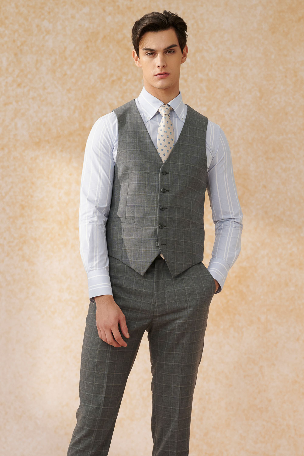 SST&C #Machine Washable Series  Gray Check Pattern Tailored Suit Vest | 0512403008  (Outlet)_1