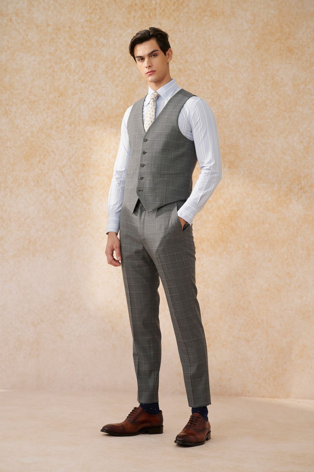 SST&C #Machine Washable Series  Gray Check Pattern Tailored Suit Vest | 0512403008  (Outlet)_2