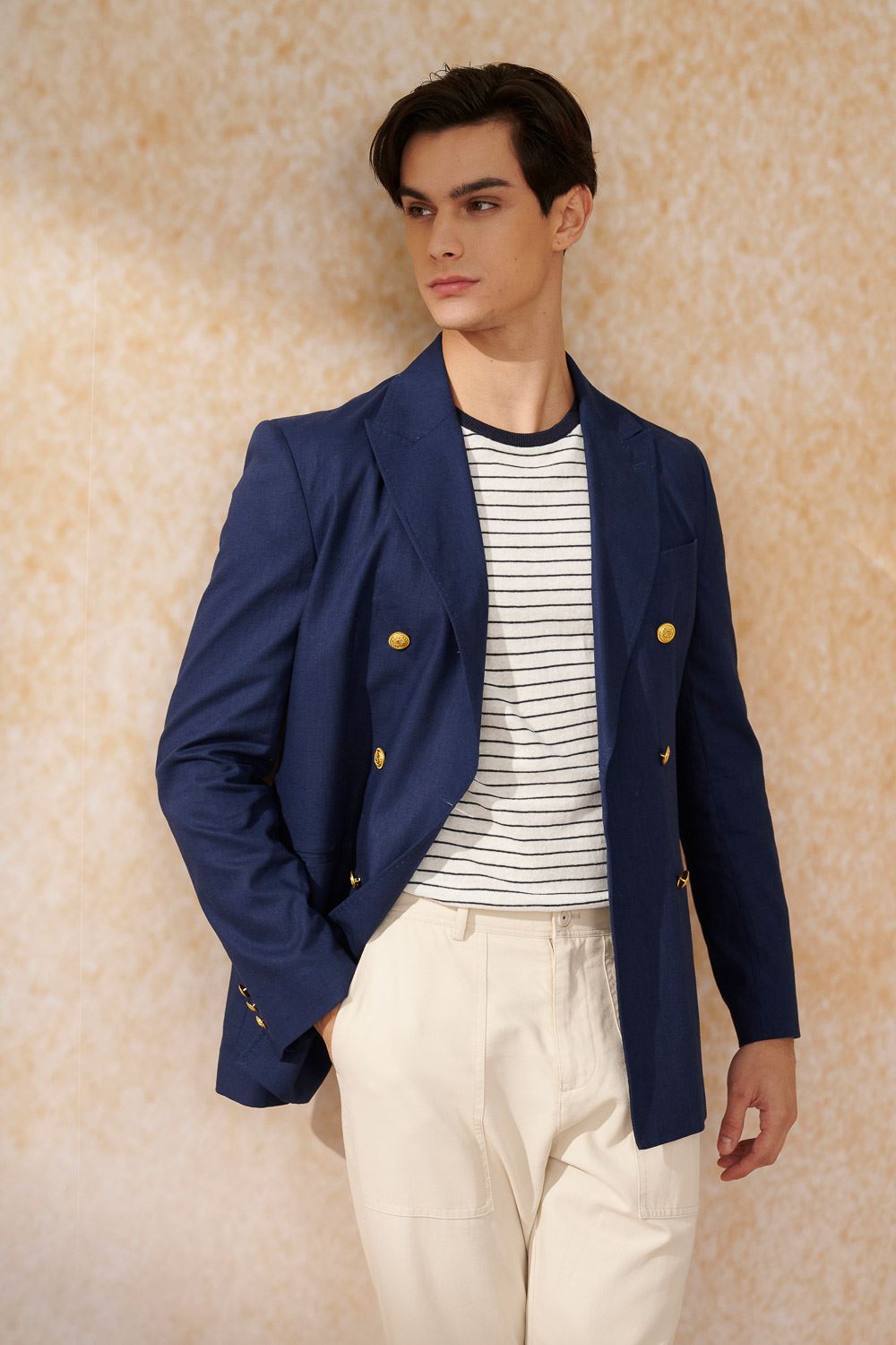 SST&C White Horizontal Striped Pattern Cotton and Linen Short-Sleeved Sweater | 1112403002  (Outlet)_6