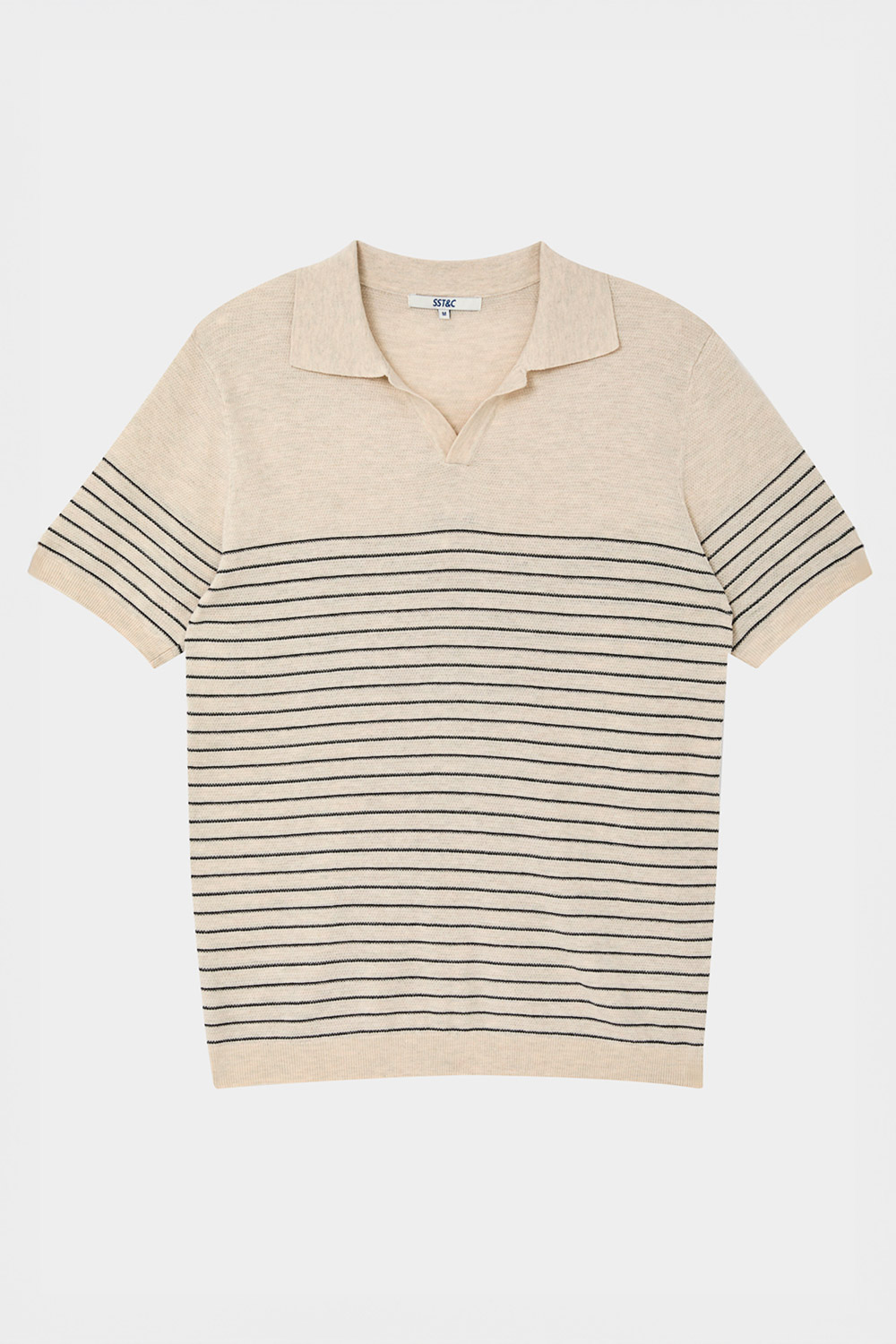 SST&C Oatmeal Horizontal Striped Pattern Short-Sleeved Polo Sweater | 1112403003  (Outlet)_7