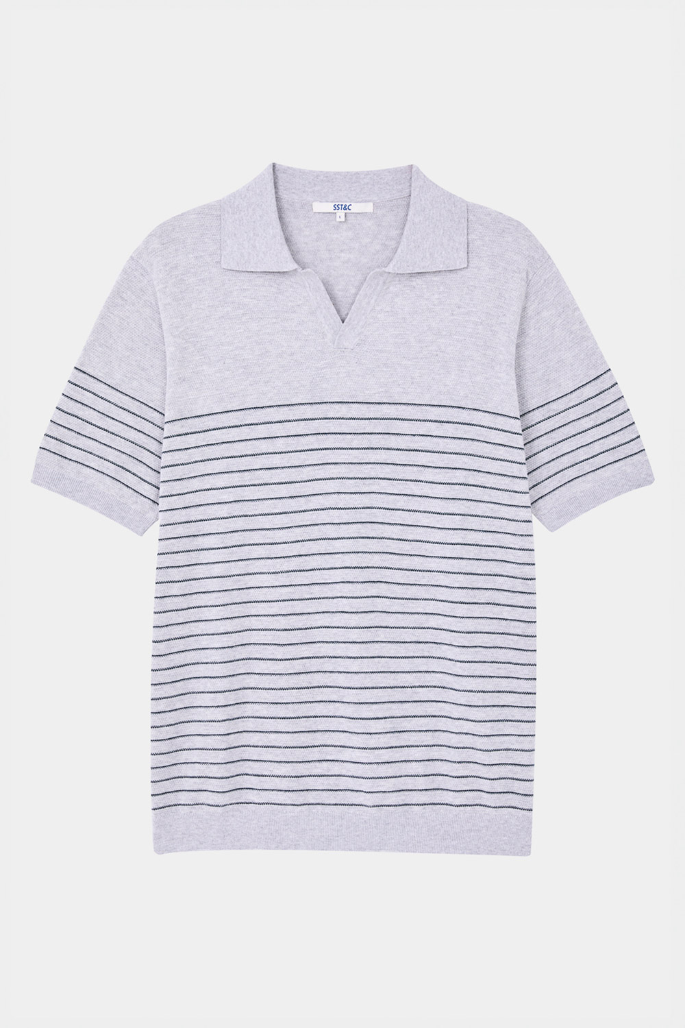 SST&C Floral Gray Horizontal Striped Pattern Short-Sleeved Polo Sweater | 1112403004  (Outlet)_7