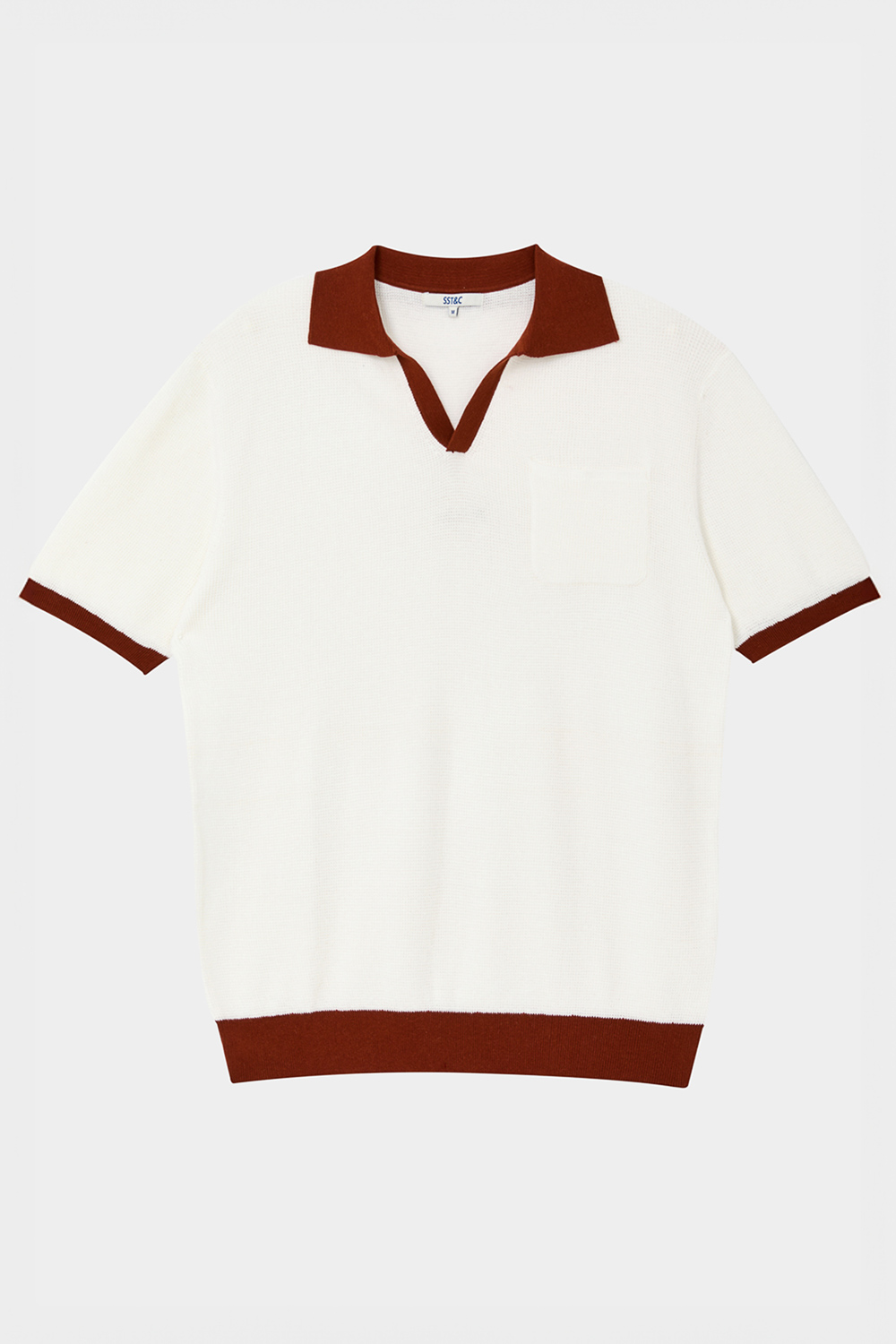 SST&C White Bottom & Caramel Coffee Short Sleeve Polo Sweater | 1112403005  (Outlet)_5