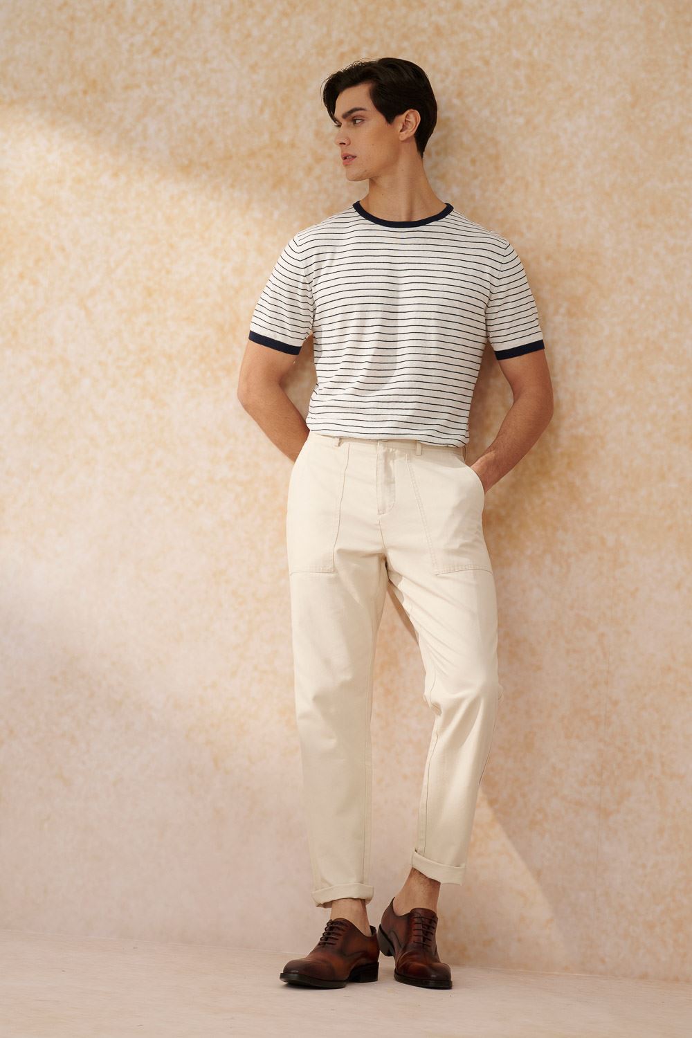 SST&C Beige Straight Fit Stretch Work Style Casual Trousers | 1212403005  (Outlet)_0