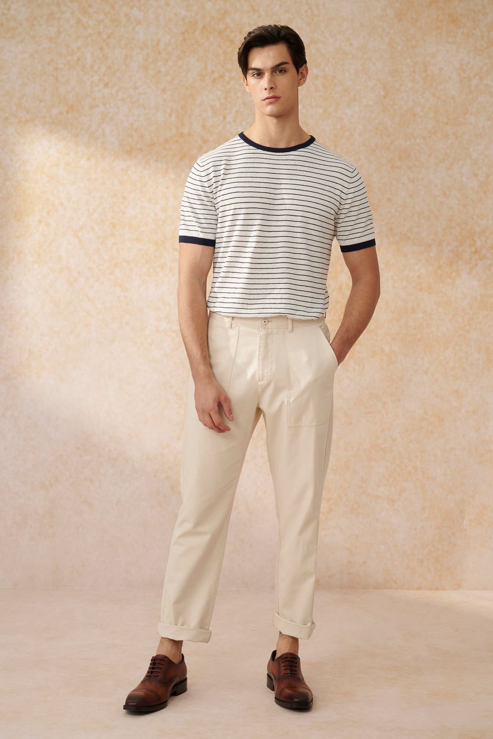 SST&C Beige Straight Fit Stretch Work Style Casual Trousers | 1212403005  (Outlet)_1