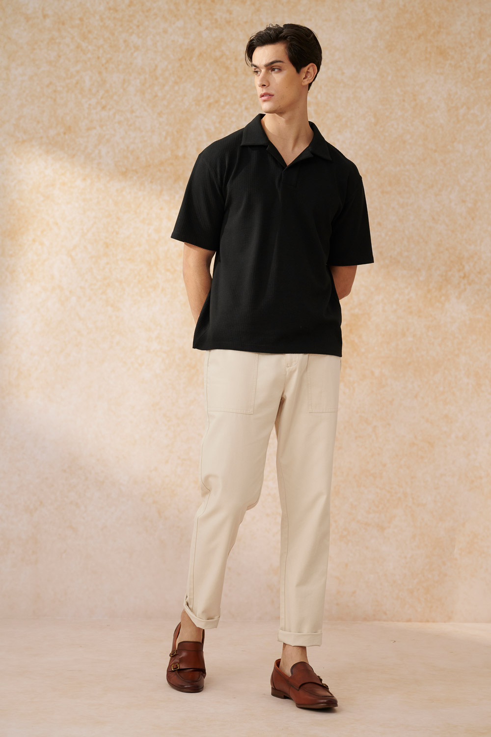 SST&C Beige Straight Fit Stretch Work Style Casual Trousers | 1212403005  (Outlet)_2