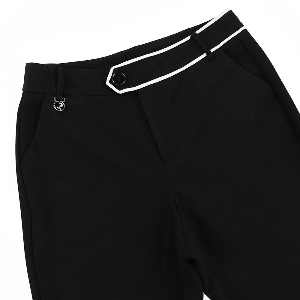 ILEY伊蕾 撞色腰帶壓摺微喇叭褲(黑色；M-XL)1241606608_2