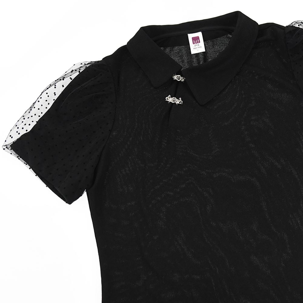 ILEY伊蕾 波點網紗蓬袖上衣(黑色；M-XL)1242591619_1