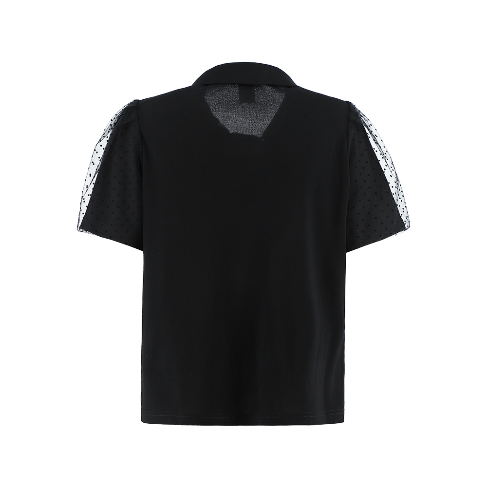 ILEY伊蕾 波點網紗蓬袖上衣(黑色；M-XL)1242591619_3