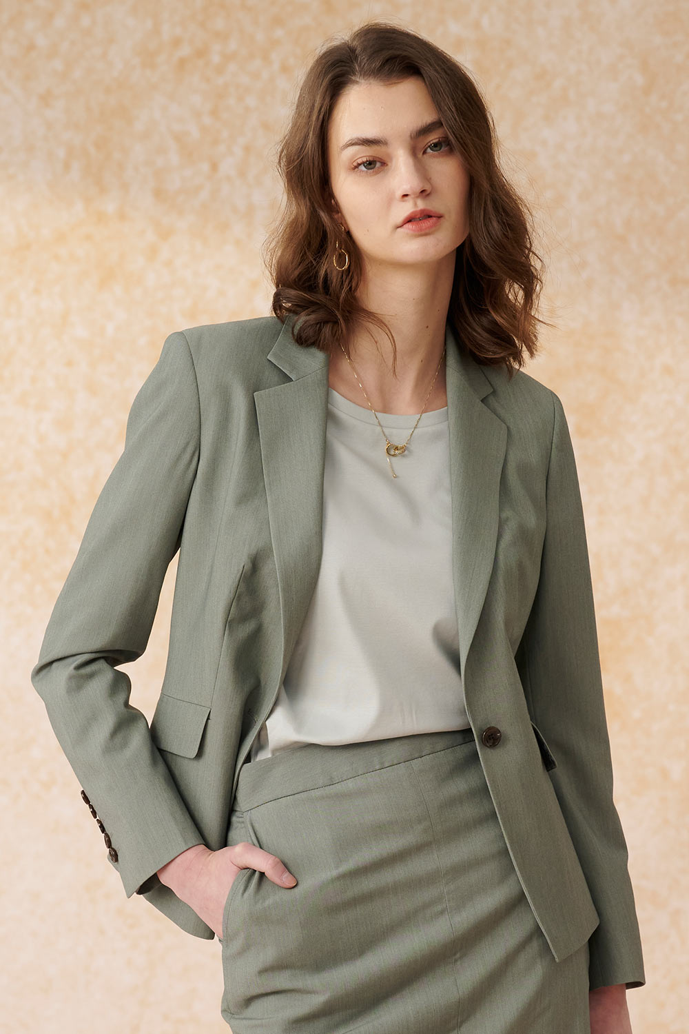 SST&C Mint Green Square Neck Fitted Suit Jacket | 7162403002  (Outlet)_0