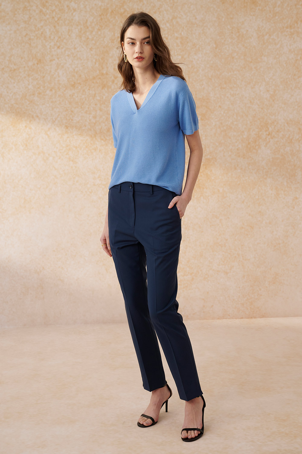 SST&C Dark Blue Fitted Suit Trousers | 7262403004  (Outlet)_0