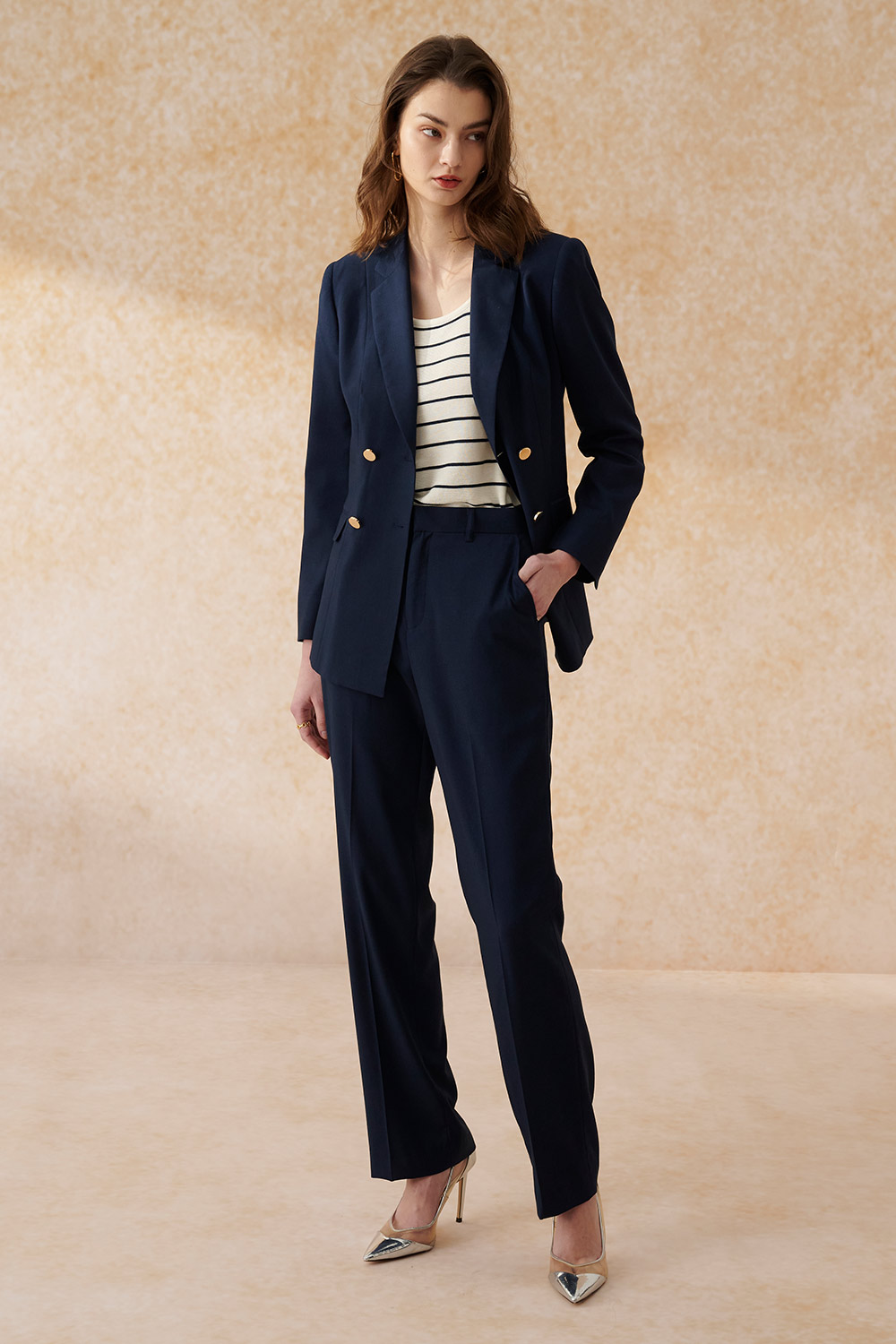 SST&C Navy Blue Straight Fit Suit Trousers | 7262403005  (Outlet)_0