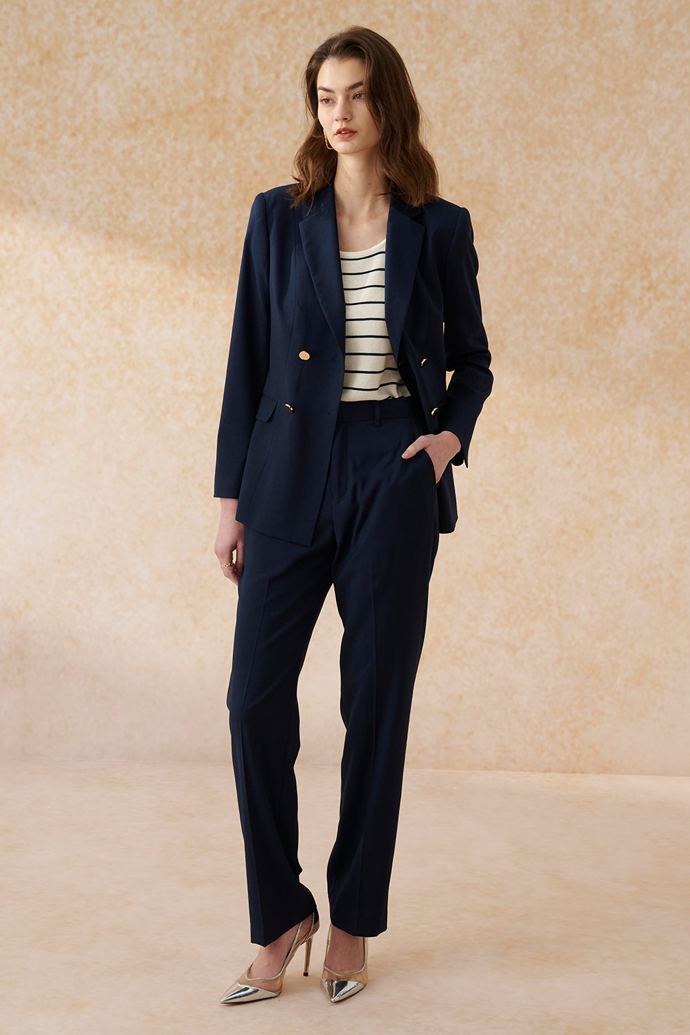 SST&C Navy Blue Straight Fit Suit Trousers | 7262403005  (Outlet)_2
