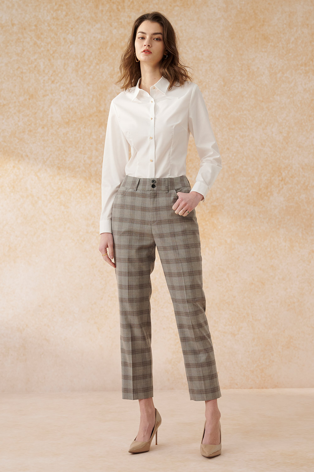 SST&C Gray and Brown Check Pattern Fitted Suit Trousers | 7262403009  (Outlet)_0