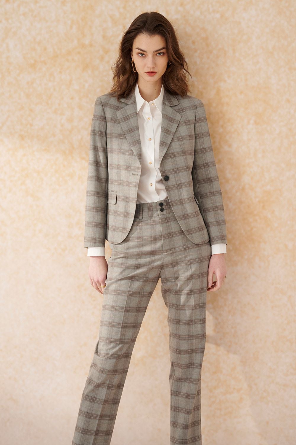 SST&C Gray and Brown Check Pattern Fitted Suit Trousers | 7262403009  (Outlet)_2
