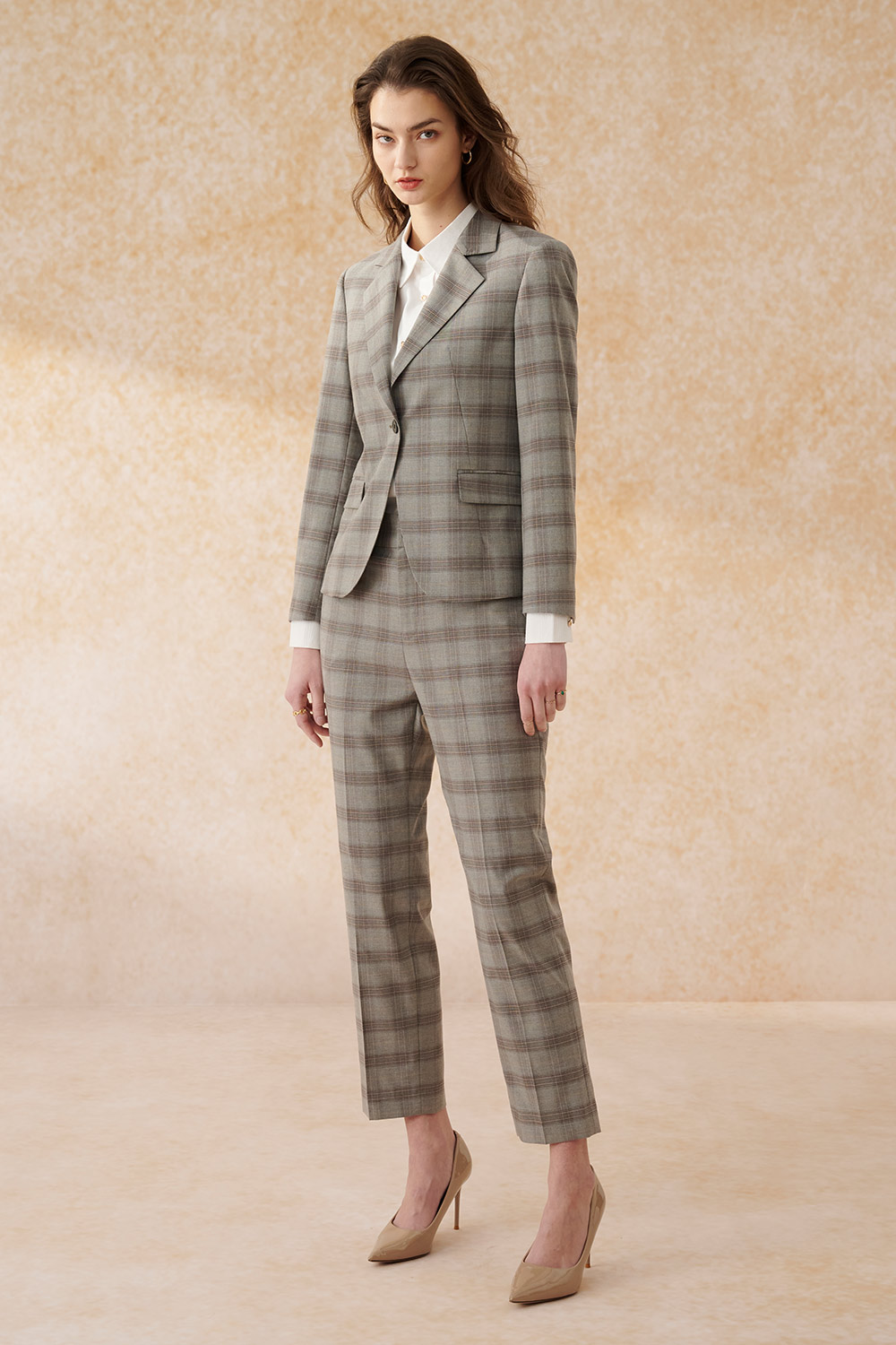 SST&C Gray and Brown Check Pattern Fitted Suit Trousers | 7262403009  (Outlet)_3