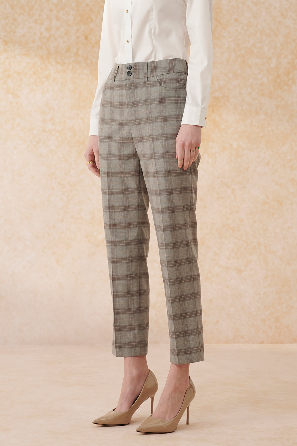 SST&C Gray and Brown Check Pattern Fitted Suit Trousers | 7262403009  (Outlet)_5