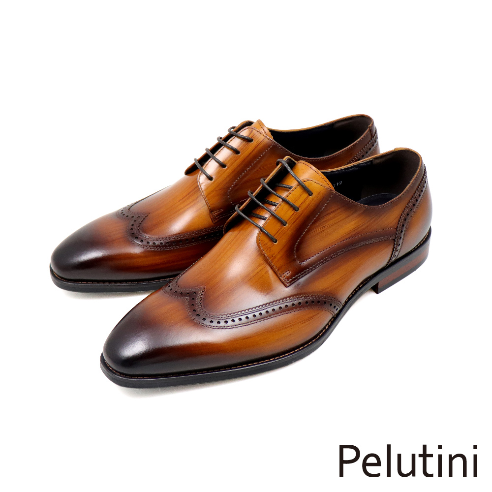 【Pelutini】經典質感翼紋雕孔綁帶德比鞋 棕色(311011-BR)