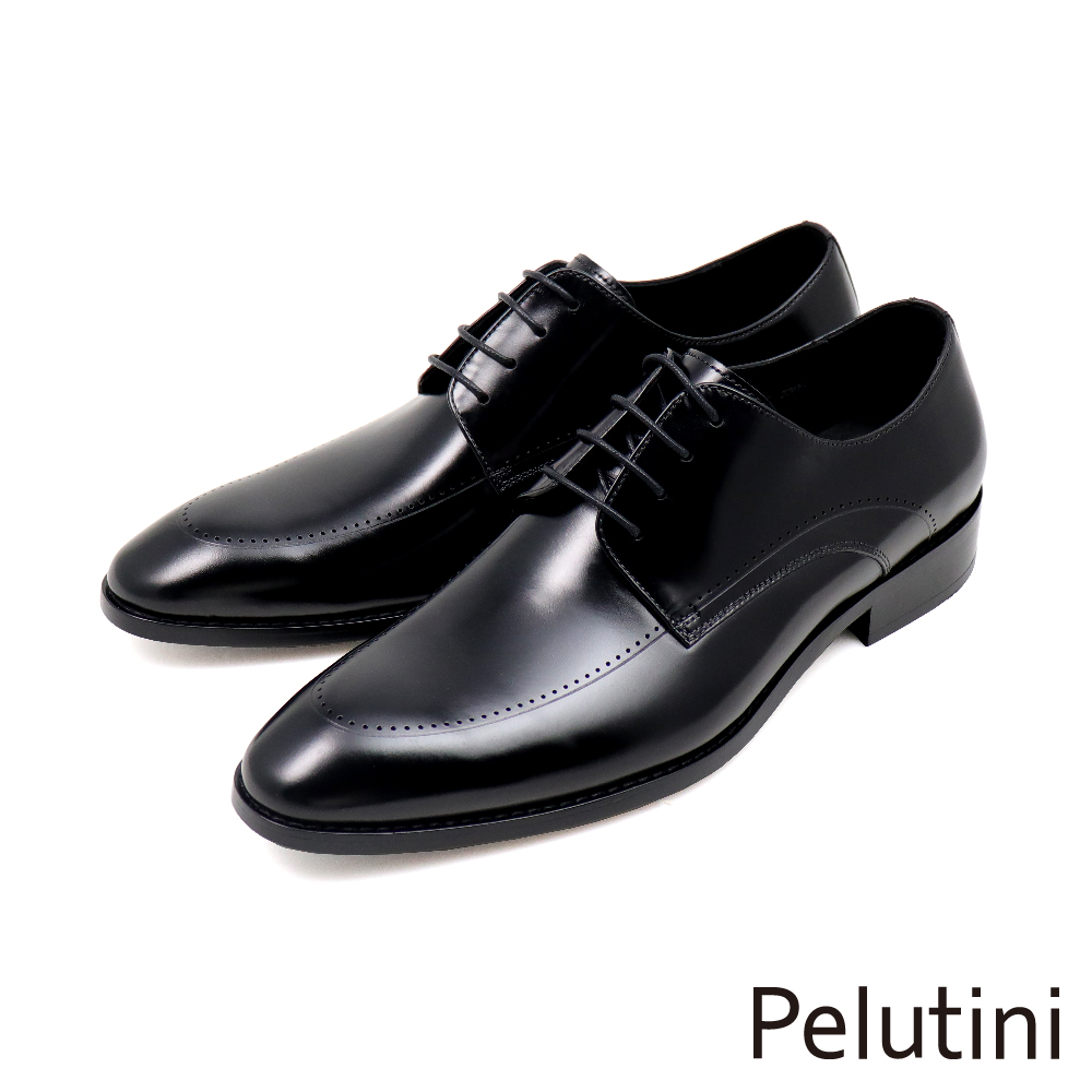 【Pelutini】經典素面質感細孔綁帶德比鞋 黑色(311012-BL)