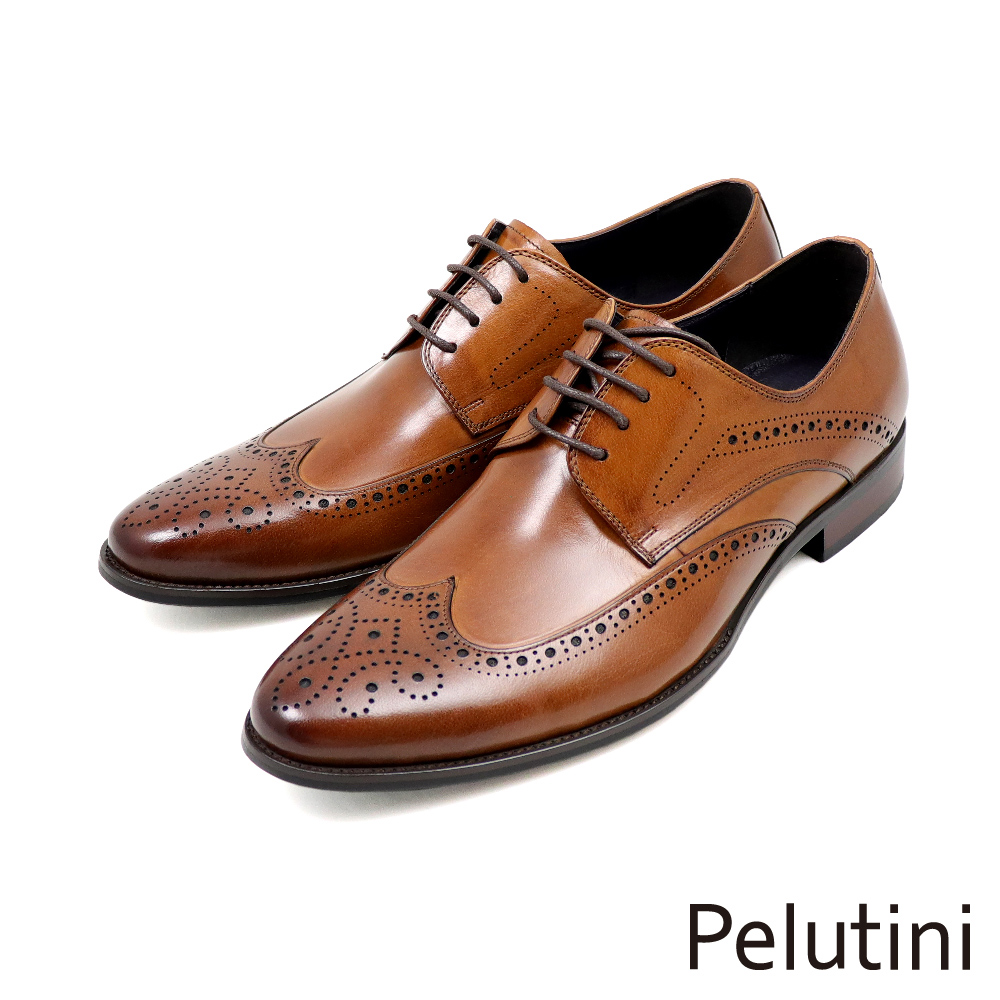 【Pelutini】經典質感翼紋雕花綁帶德比鞋 棕色(311013-BR)