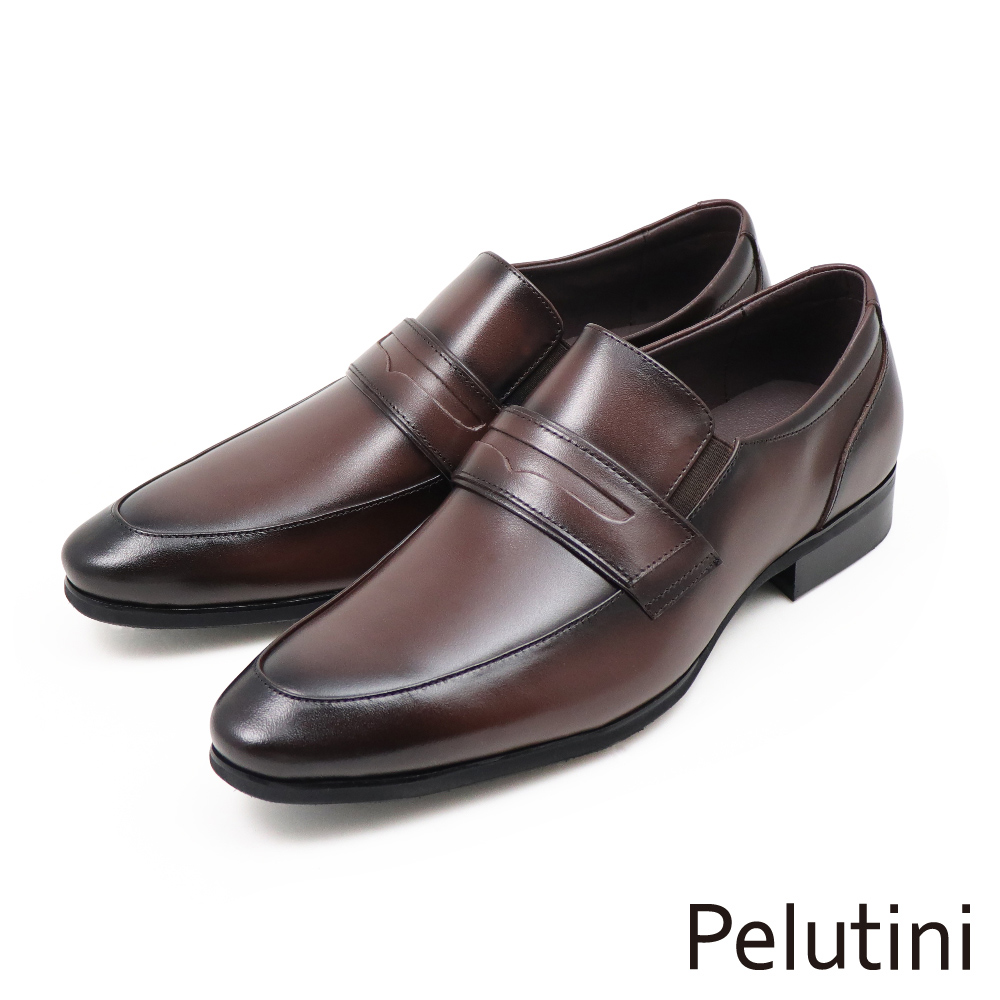 【Pelutini】經典素面鬆緊設計便士樂福鞋 深棕色(317005-DBR)