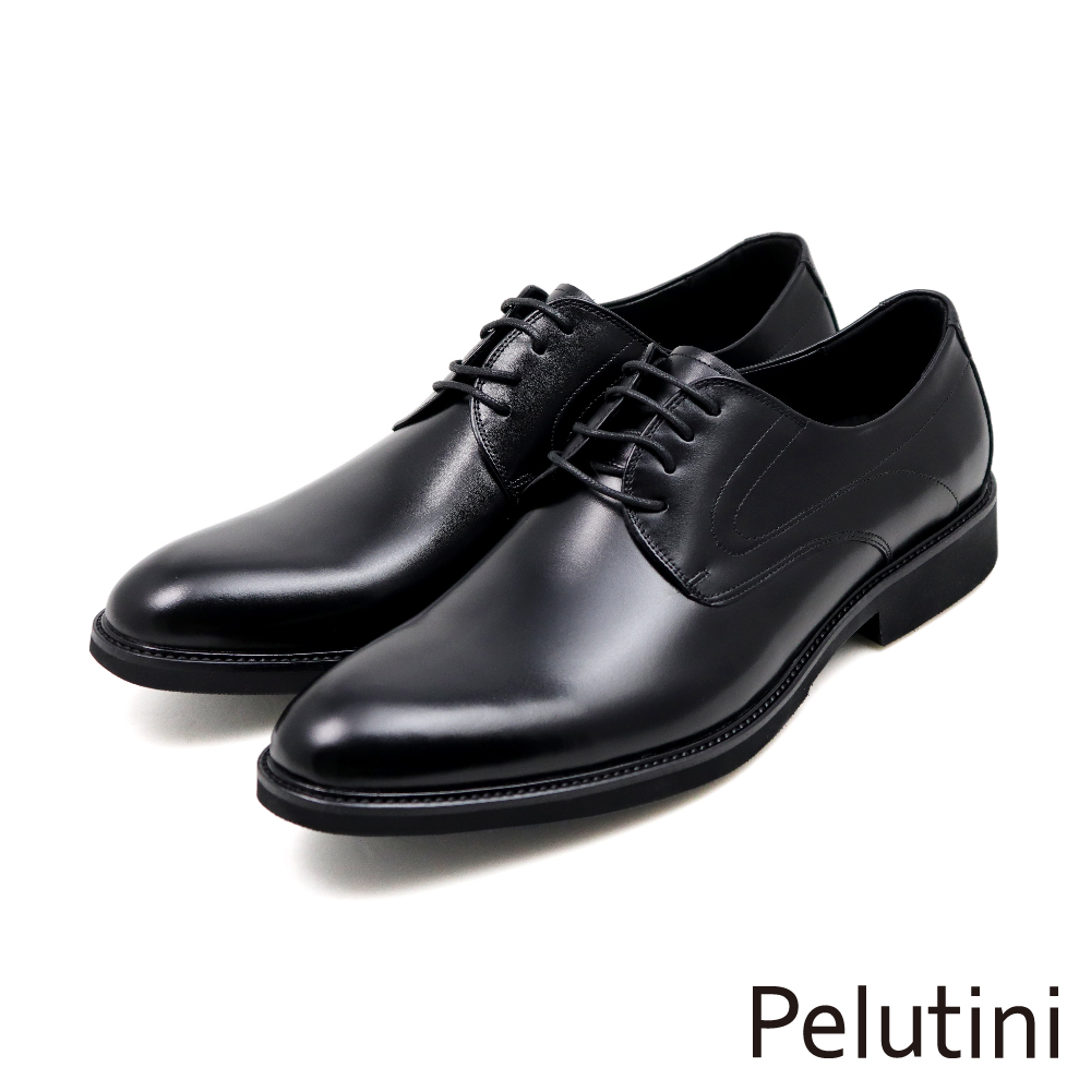 【Pelutini】大尺碼經典質感壓線綁帶德比鞋 黑色(312070-BL)