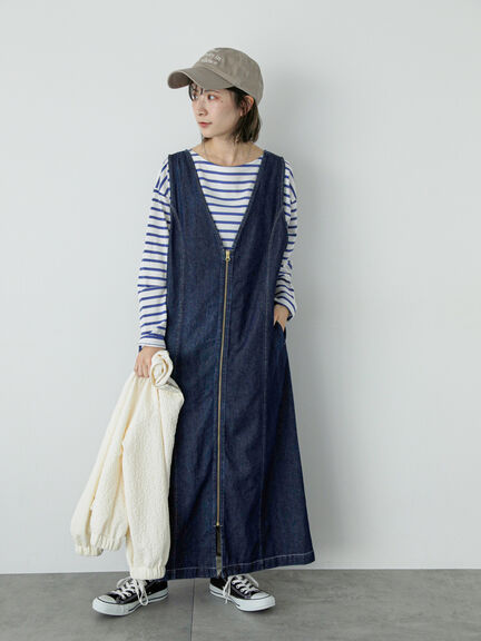 ECO DENIM 環保素材兩穿V領拉鍊牛仔洋裝(FG41L0H0280) - Samansa Mos2 blue