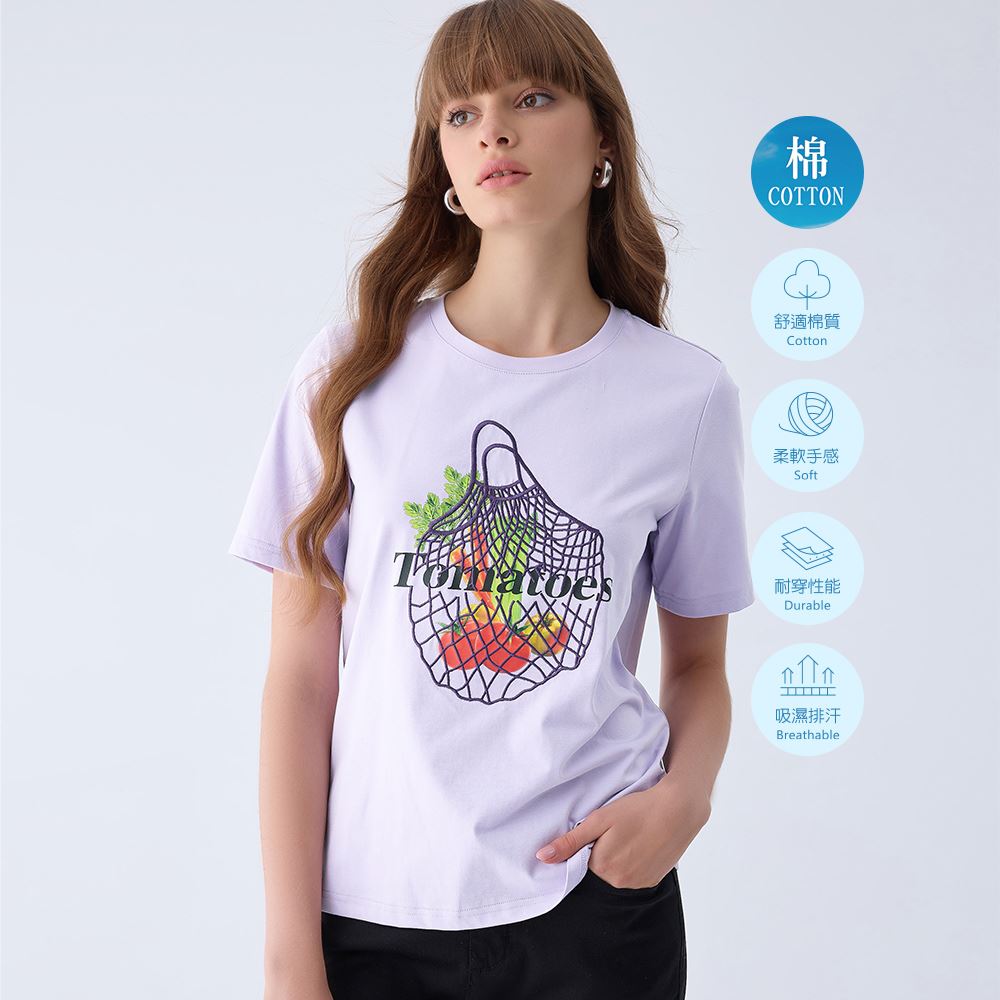 ILEY伊蕾 番茄刺繡圖樣休閒上衣(紫色；M-XL)1242591205_1