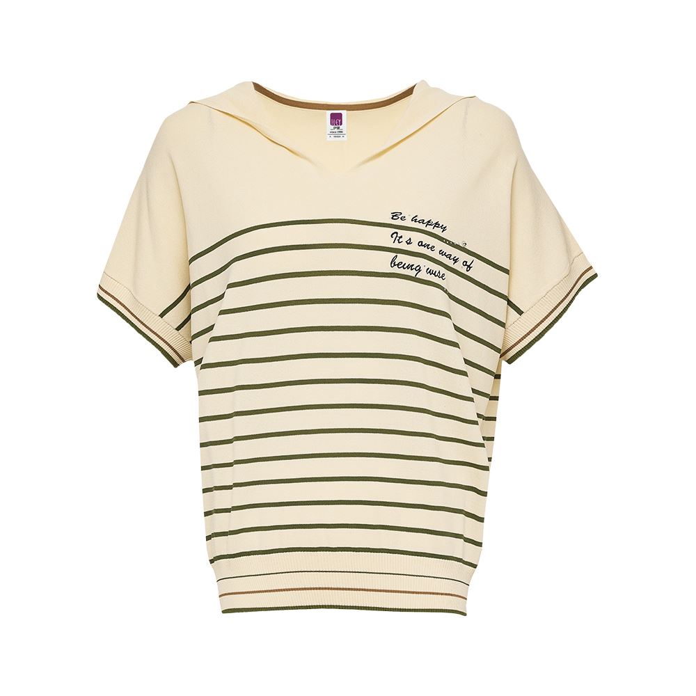 ILEY伊蕾 縲縈條紋針織連帽上衣(杏色；M-XL)1241515001_4