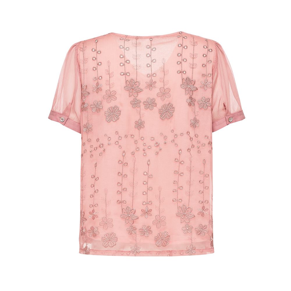 ILEY伊蕾 縷空刺繡荷葉領雪紡上衣(粉色；M-XL)1242181808_5