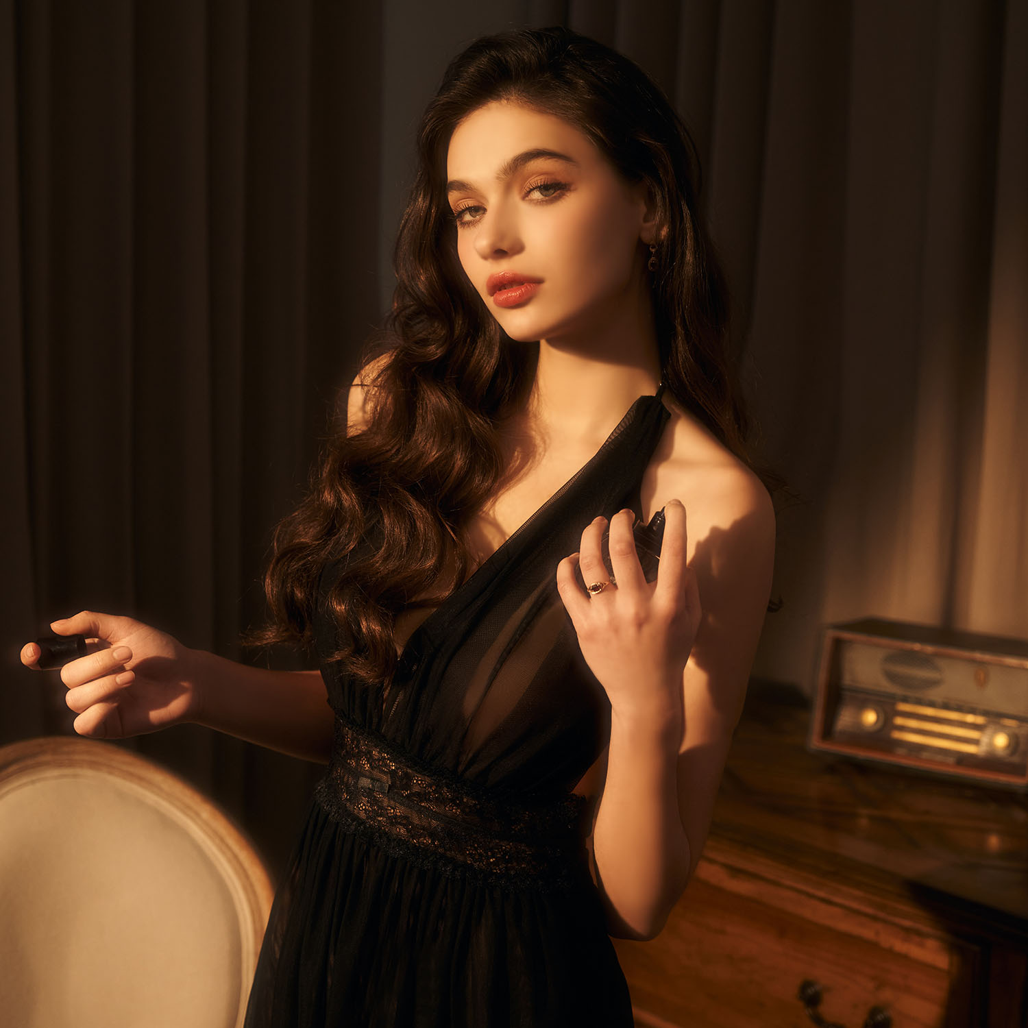 [Miss Audrey]妖艷幻境-極深V透膚網紗美背性感睡衣-魅惑黑_1