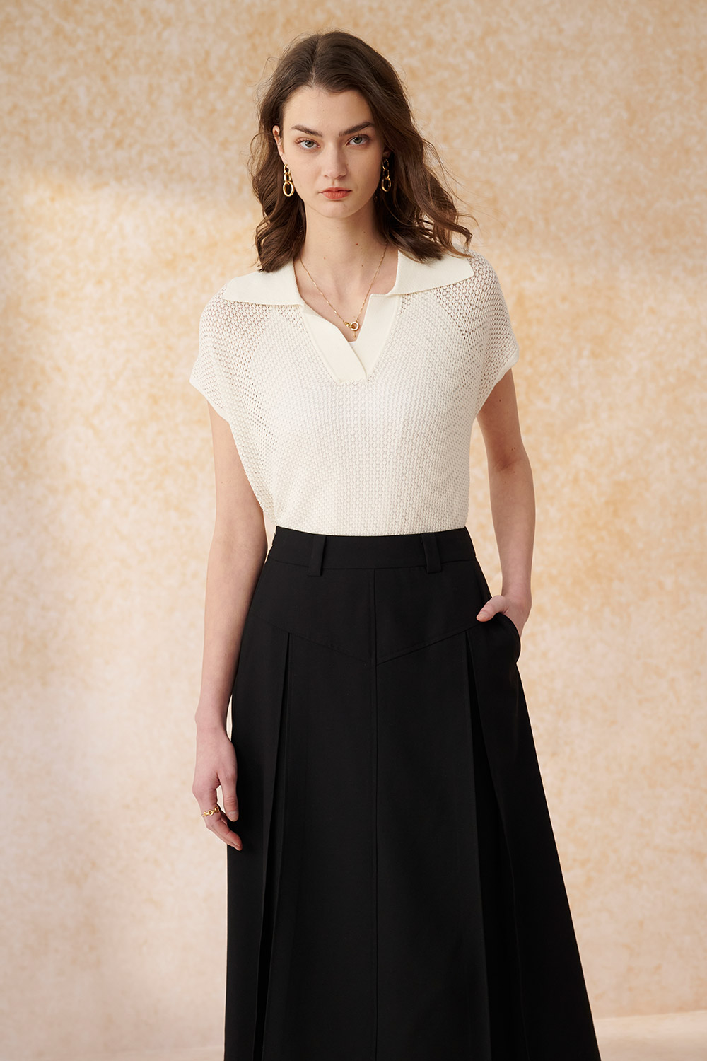 SST&C White Jacquard Polo Sweater | 8662402001  (Outlet)_0
