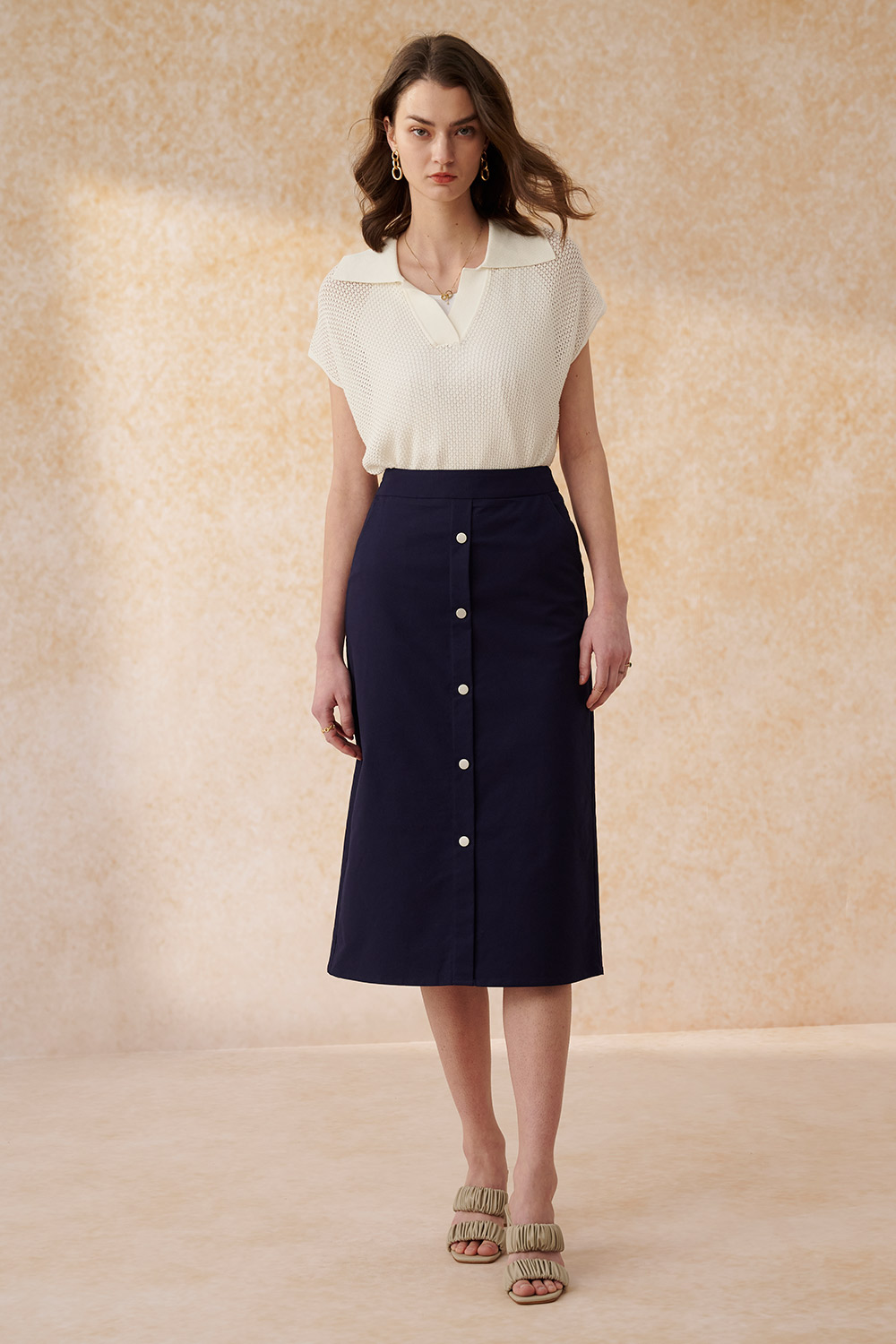 SST&C White Jacquard Polo Sweater | 8662402001  (Outlet)_3