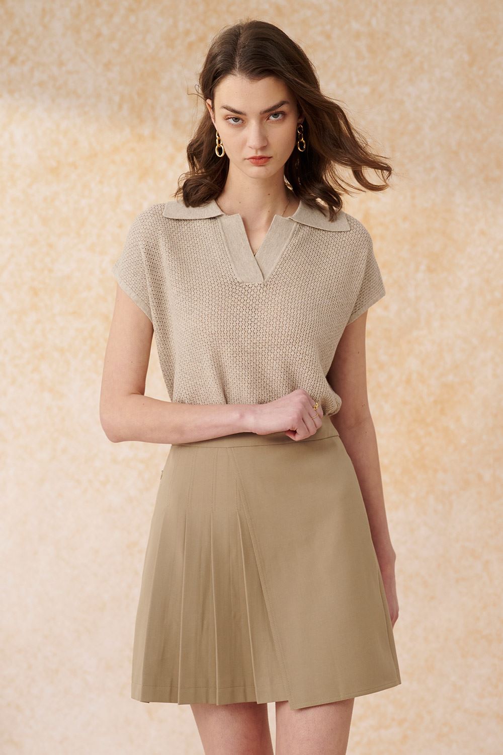 SST&C Beige Jacquard Polo Sweater | 8662402003  (Outlet)_3