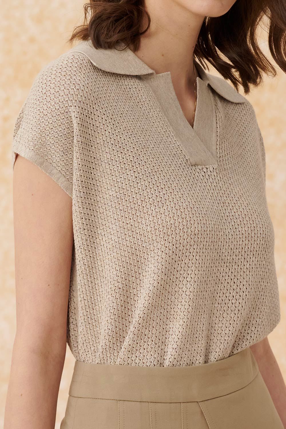 SST&C Beige Jacquard Polo Sweater | 8662402003  (Outlet)_4