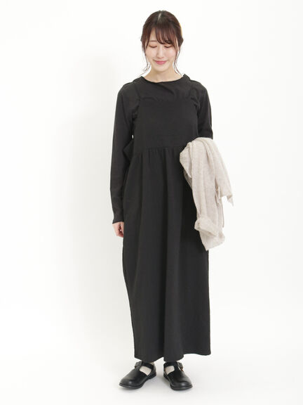 【SET ITEMS】素色捲邊長袖上衣+質感緹花紋吊帶連身洋裝(FL41L1H0180) - Samansa Mos2