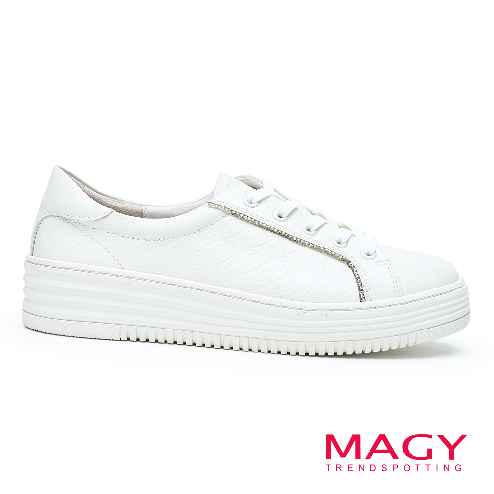 MAGY 鑽飾方格紋厚底休閒鞋 白色 #14386