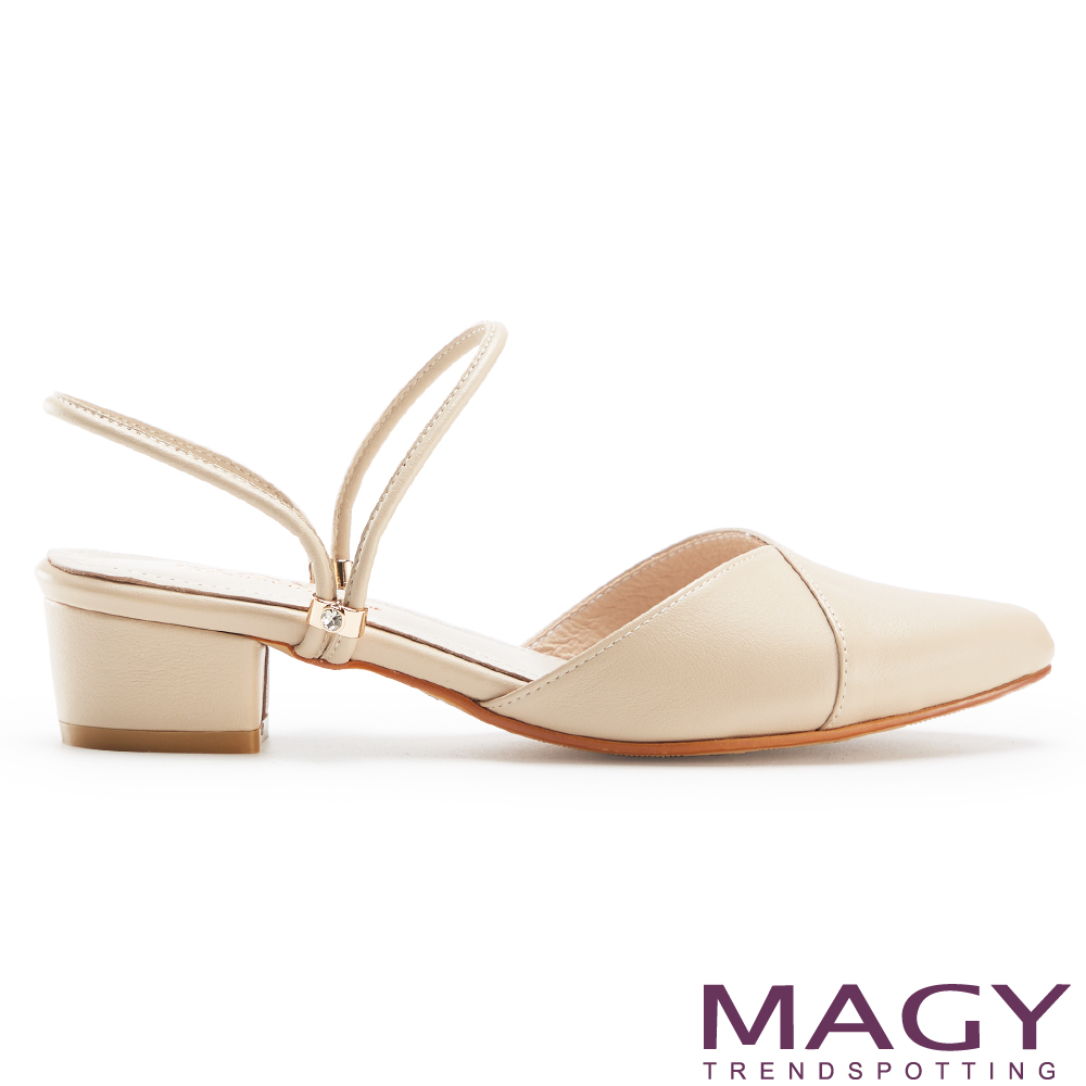 MAGY 真皮尖頭低跟兩穿穆勒鞋 杏色 #15103