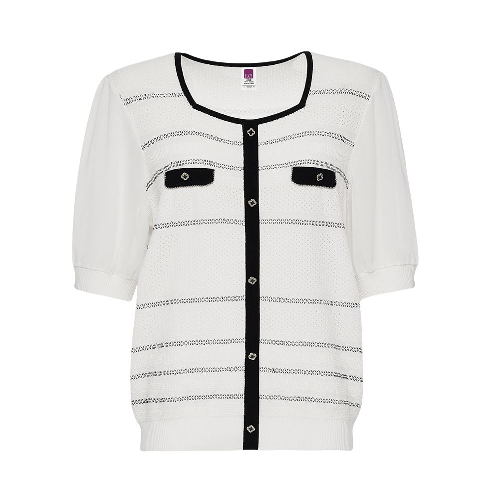 ILEY伊蕾 小香輕薄透氣針織方領上衣(白色；M-XL)1241465001_4