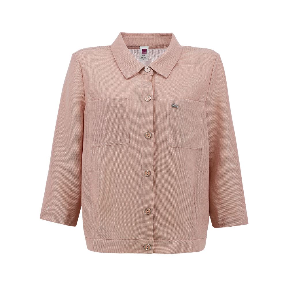 ILEY伊蕾 網格七分袖襯衫式外套(粉色；M-XL)1241014006_4