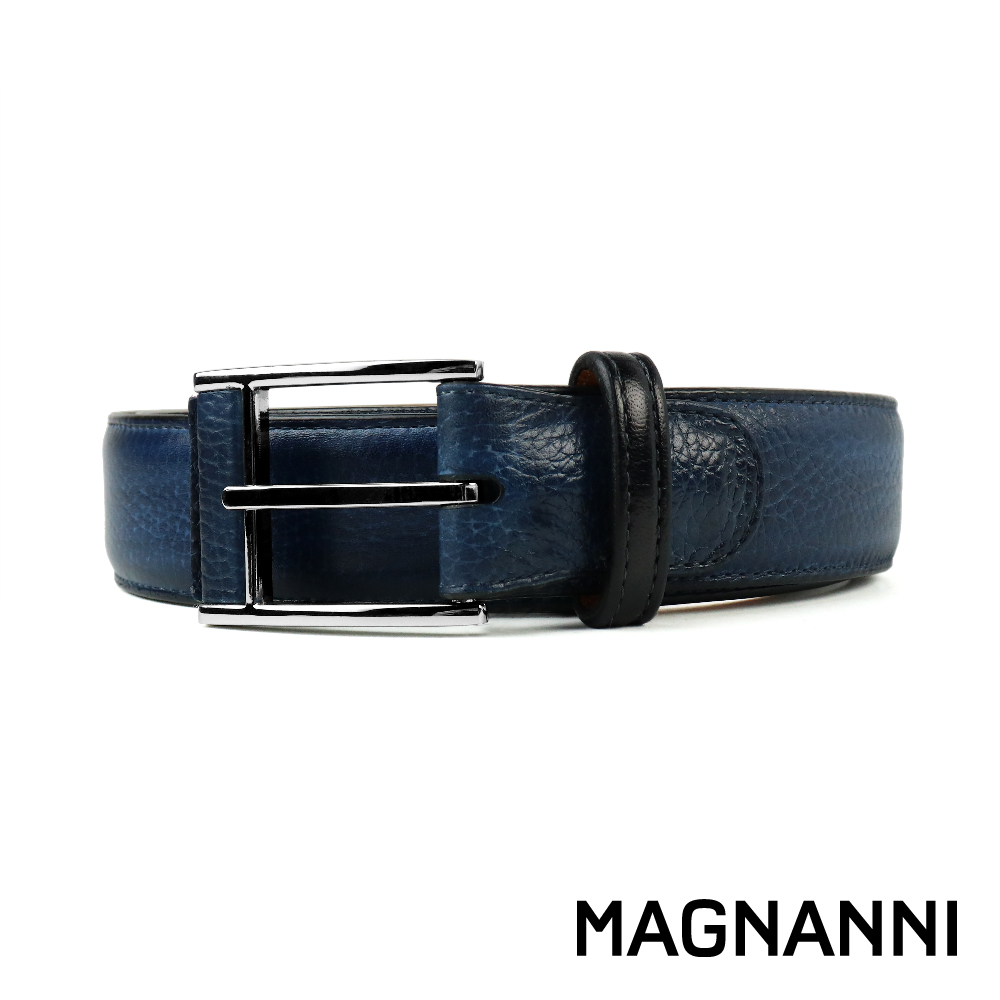 【MAGNANNI】西班牙原廠枝紋針扣式皮帶 海軍藍(ZM572-NA)