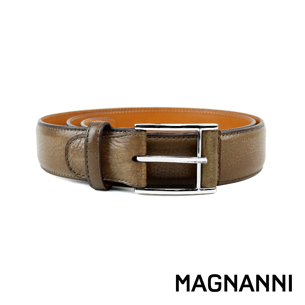 【MAGNANNI】西班牙原廠荔枝紋針扣式皮帶 暗銅色(ZM574-TOR)
