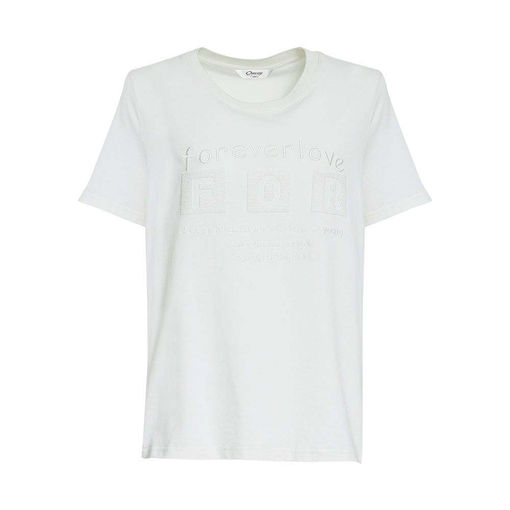 OUWEY歐薇 立體字母舒適純棉上衣(白色；S-L)3242171203_4