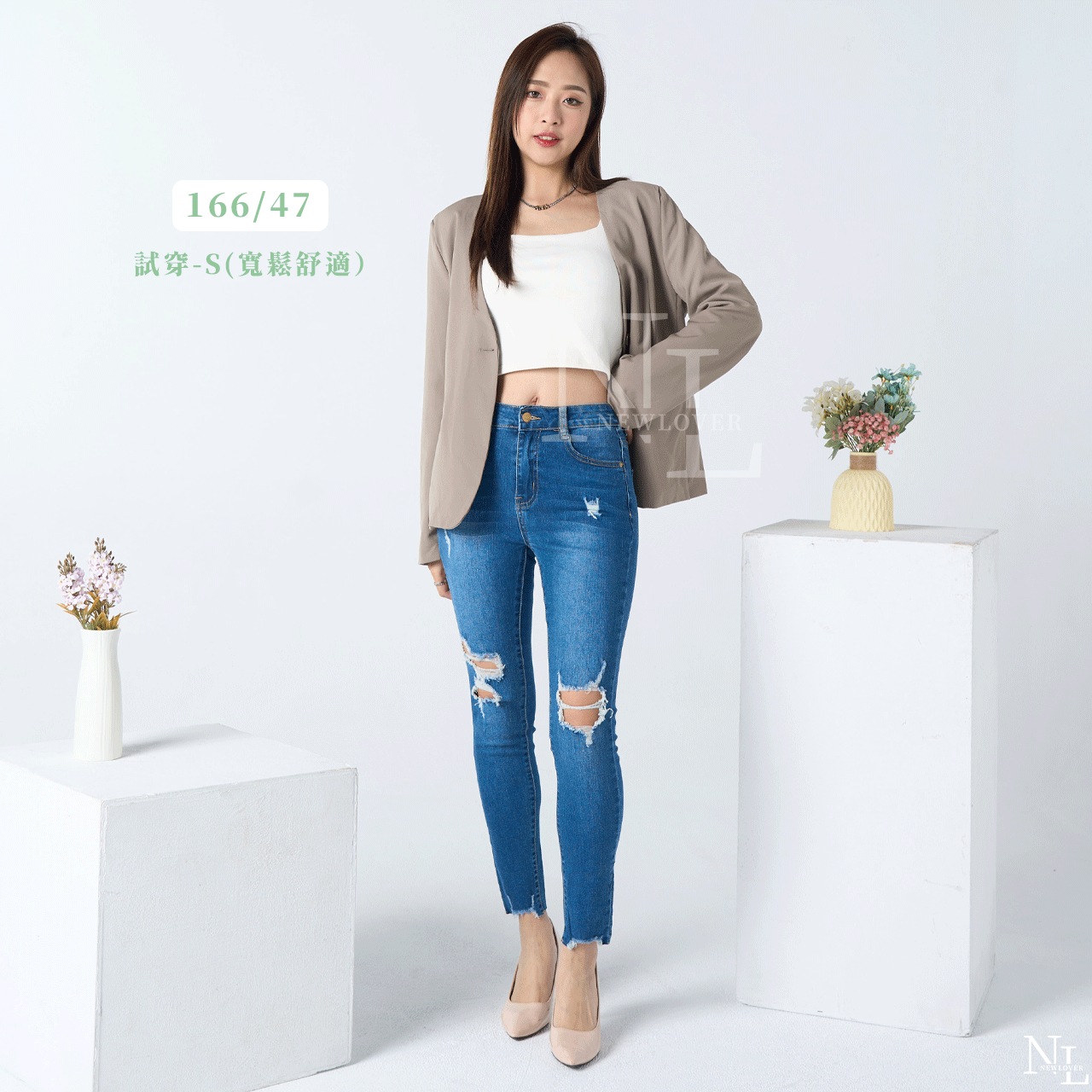 個性女孩顯瘦刷破窄管褲-【161-6803】_2