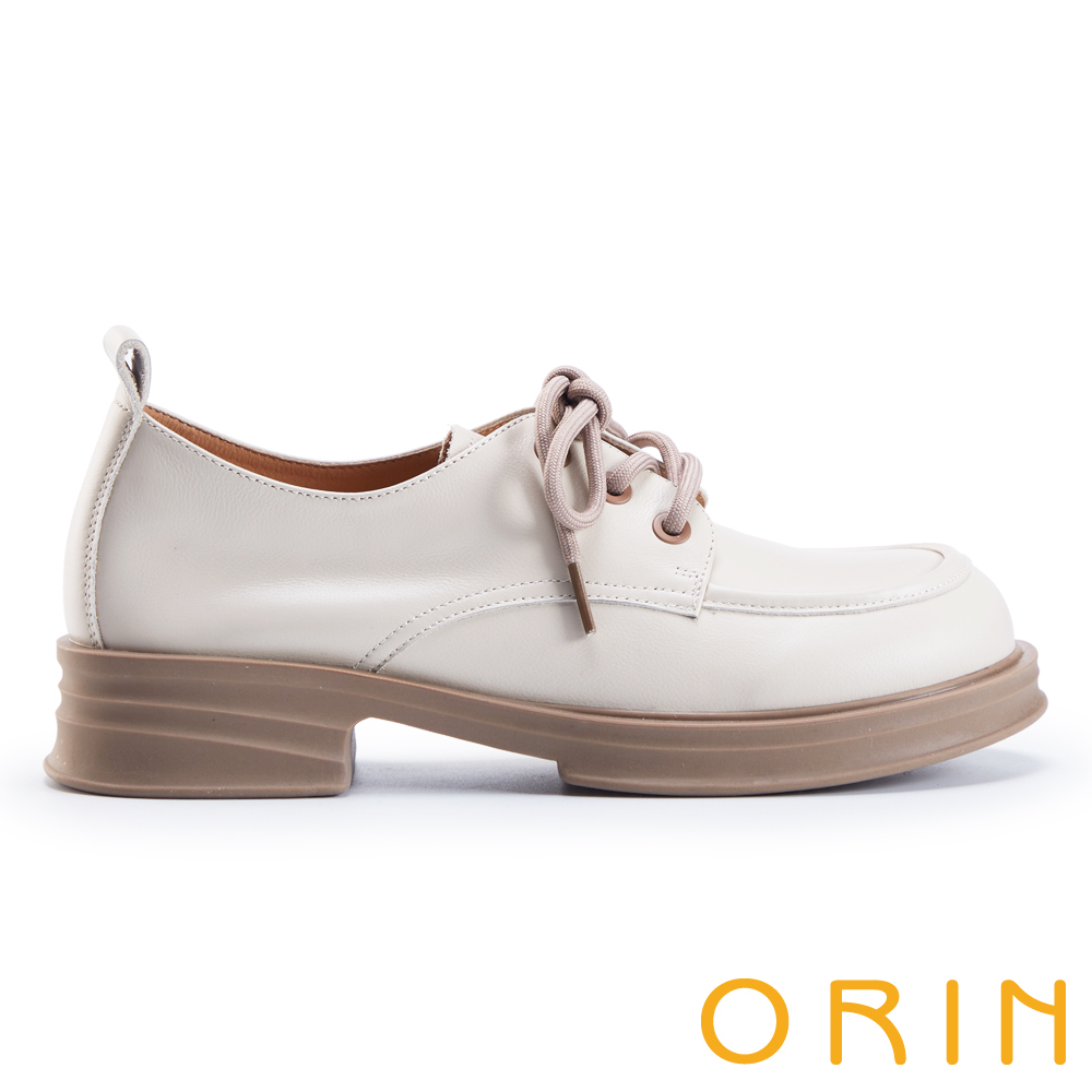 ORIN 霧感牛皮綁帶低跟樂福鞋 米色 #25157