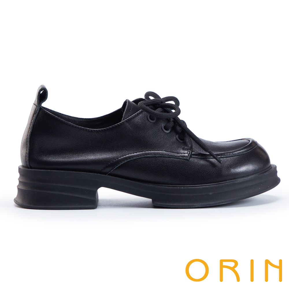 ORIN 霧感牛皮綁帶低跟樂福鞋 黑色 #25157