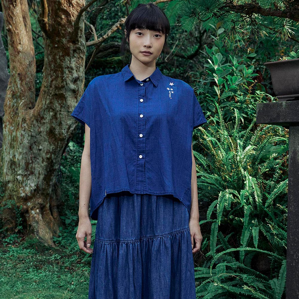 江戶勝｜INDIGO｜女裝｜方巾前短後長短袖襯衫