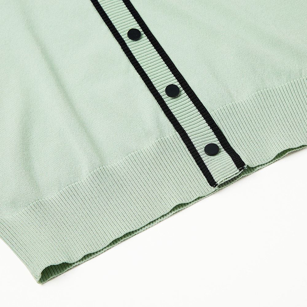 OUWEY歐薇 撞色領片壓褶袖針織上衣(淺綠色；S-L)3241195006_3