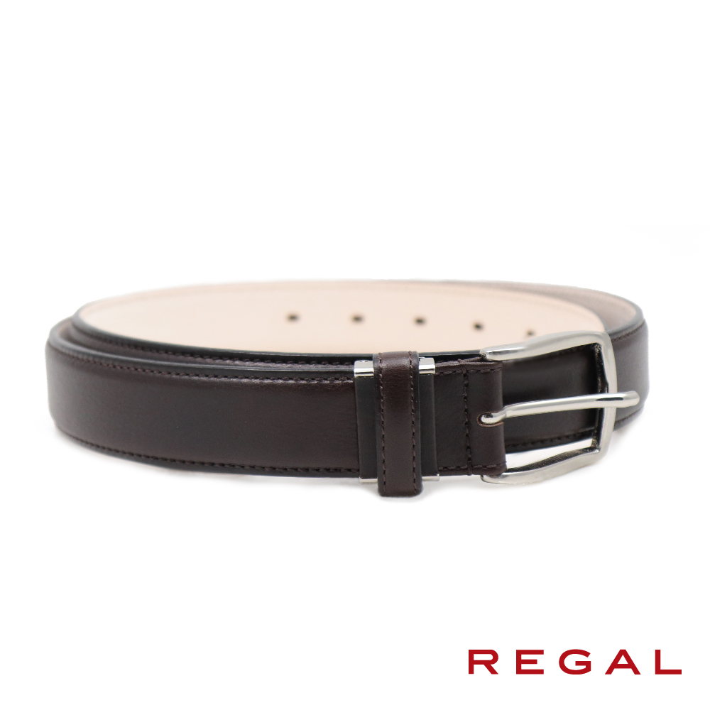 【REGAL】日本原廠經典扣式皮腰帶 深棕色(ZR093-B)