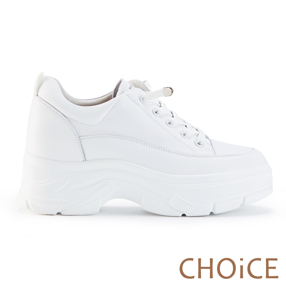 CHOiCE 全牛皮免綁帶厚底休閒鞋 白色 #38356