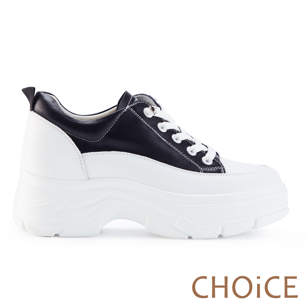 CHOiCE 全牛皮免綁帶厚底休閒鞋 黑色 #38356
